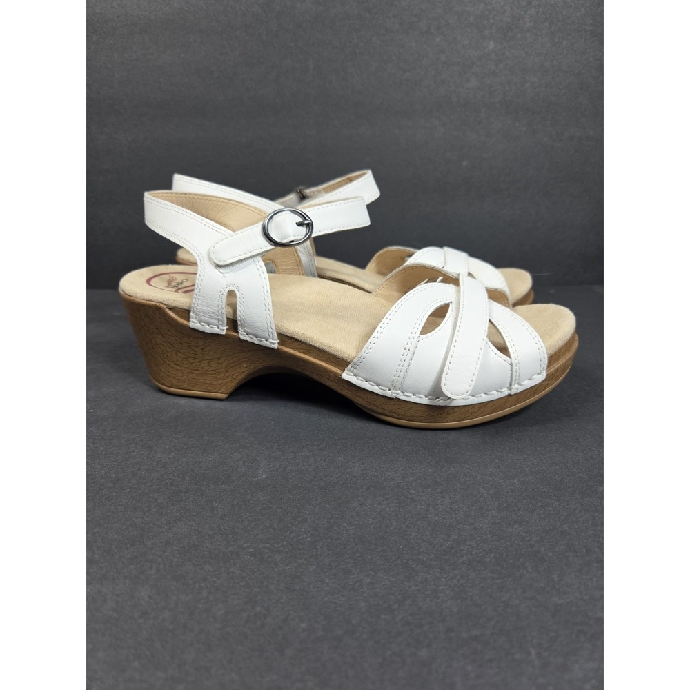 Dansko Season White Leather Comfort Wedge Sandals Size 39 US 8.5-9
